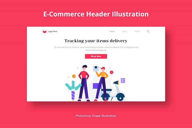 Ecommerce services delivery web template with flat illustration