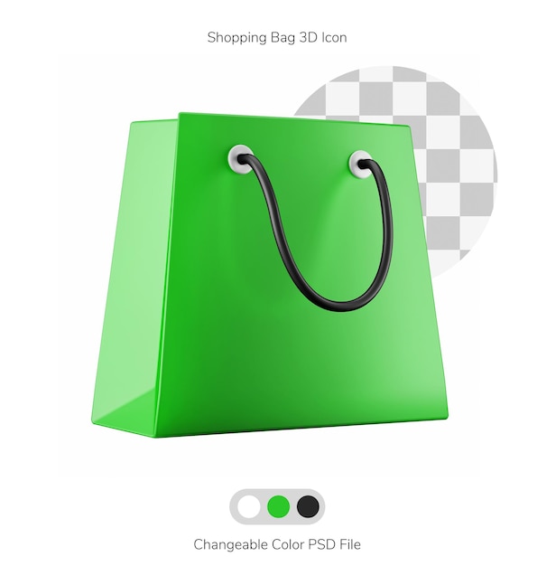 PSD ecommerce shopping bag changeable color 3d icon illustration isolated