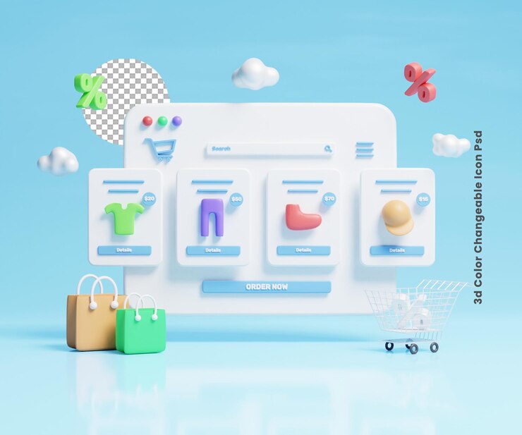 PSD ecommerce website user dashboard icon illustration or online shop website dashboard illustration