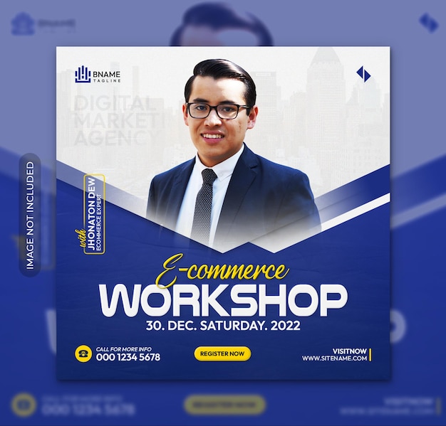 PSD ecommerce workshop square flyer or instagram social media post web banner template