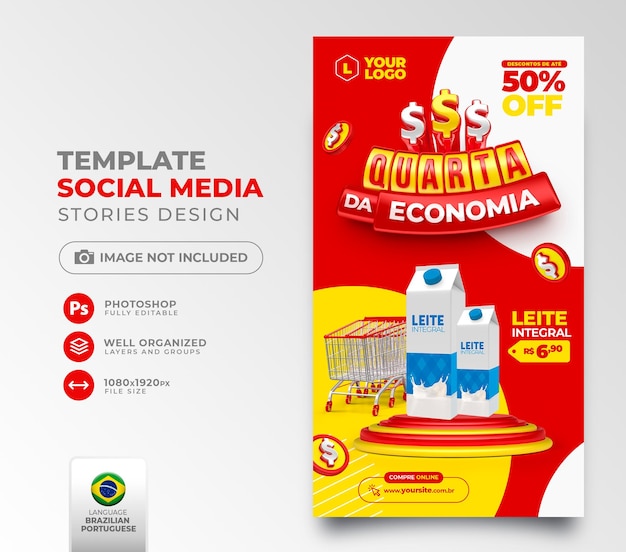 economics wednesday post social media in portuguese 3d render for marketing campaign in brazil