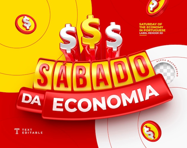 PSD economie zaterdag label in portugese 3d render voor marketingcampagne in brazilië