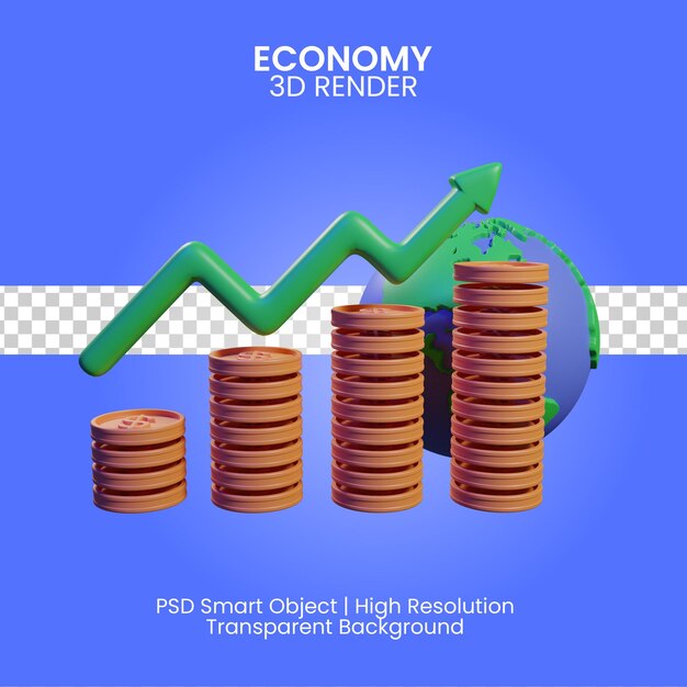 Rendering di icona 3d di economia isolata