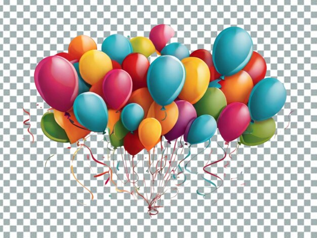 PSD ecorative multicolored balloons happy birthday card on transparent background