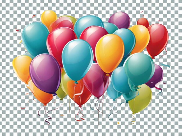 Ecorative multicolored balloons happy birthday card on transparent background