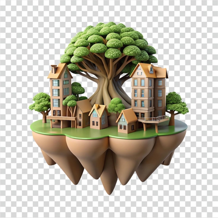 PSD ecovillage sustainable homes under a giant tree