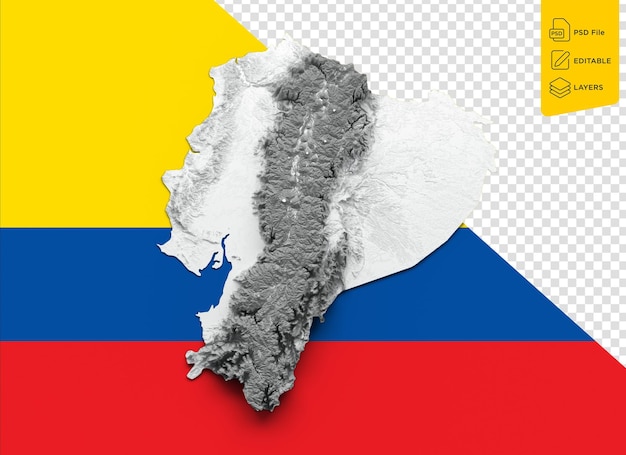 Ecuador map flag shaded relief color height map on isolated background 3d illustration