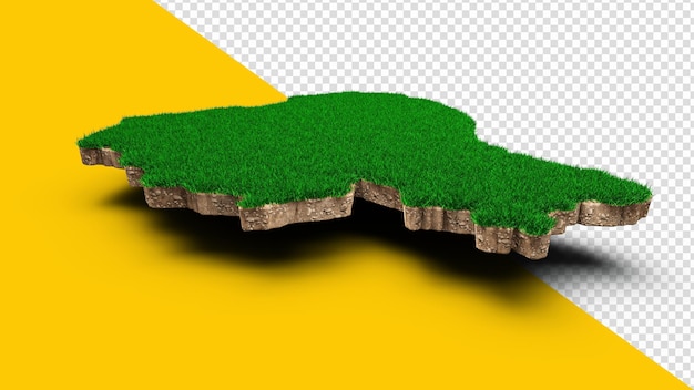 PSD ecuador map soil land geology cross section with green grass and rock ground texture 3d illustration