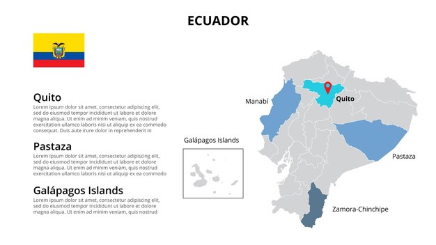 Ecuador photoshop kaart infographic template verdeeld door landen slide presentatie