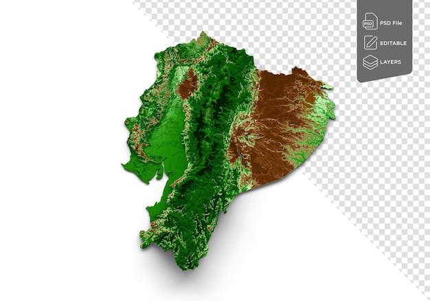 PSD mappa topografica dell'ecuador mappa realistica 3d a colori illustrazione 3d