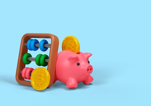 ed illustration of cryptocurrency with piggybank and abacus