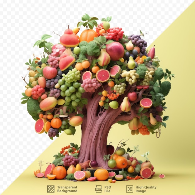 PSD edible fruit bearing trees completely separate from transparent background