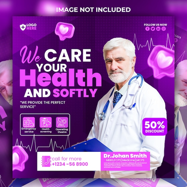 Edical healthcare social media instagram and facebook post web promotion banner template