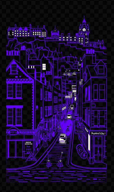 Edinburghs royal mile con sceneggiature di strade storiche castelli borsa psd maglietta vettoriale tatuaggio inchiostro scape art