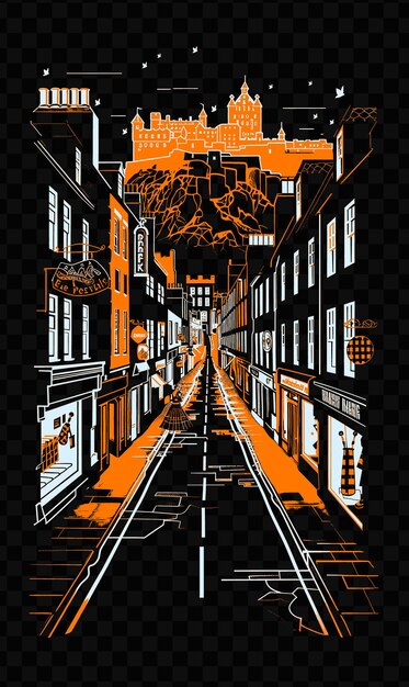 PSD edinburghs royal mile with historic street scene castles bag psd vector tshirt tattoo ink scape art