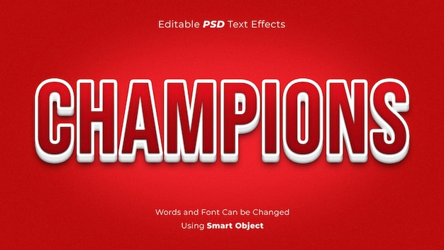 Редактируемый текстовый эффект 3D Red Champions PSD