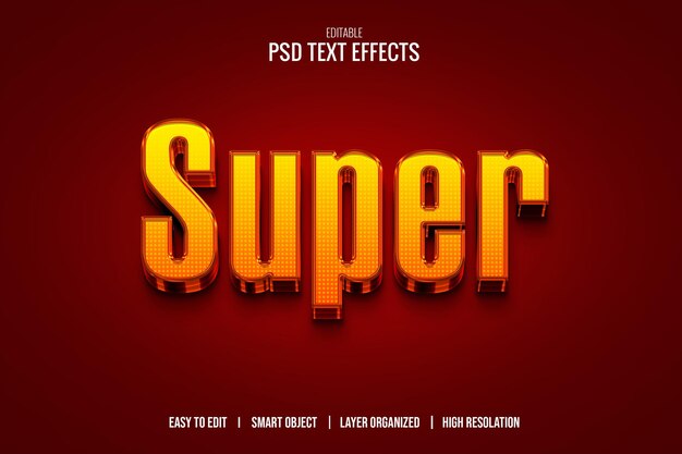 editable 3d super text effect in psd