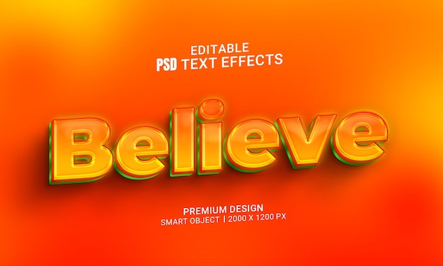 Editable 3d text effect with believe
