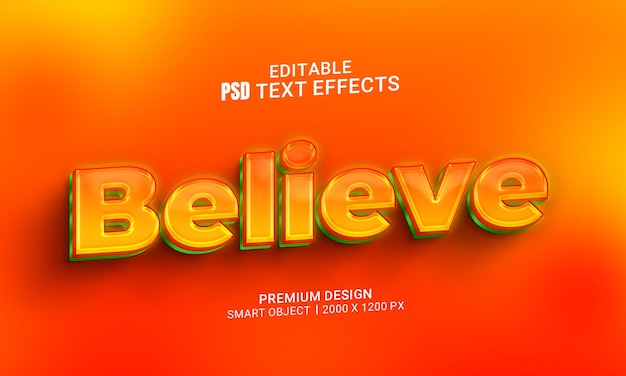 PSD editable 3d text effect with believe