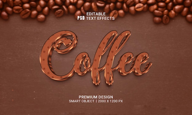 PSD editable 3d text effect with coffee