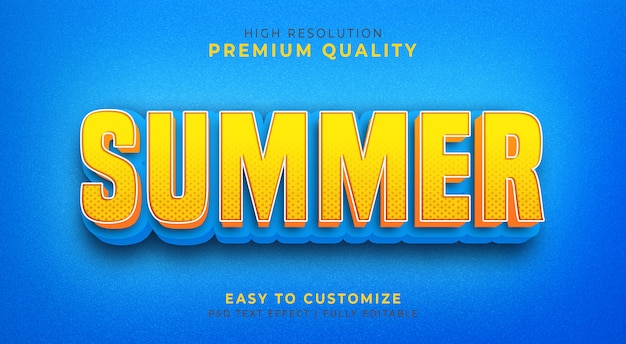 Editable 3d text style effect psd  with  summer color