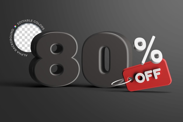 Editable 80 percent offer sale discount price tag promotion concept 3d render text mockup isolalted