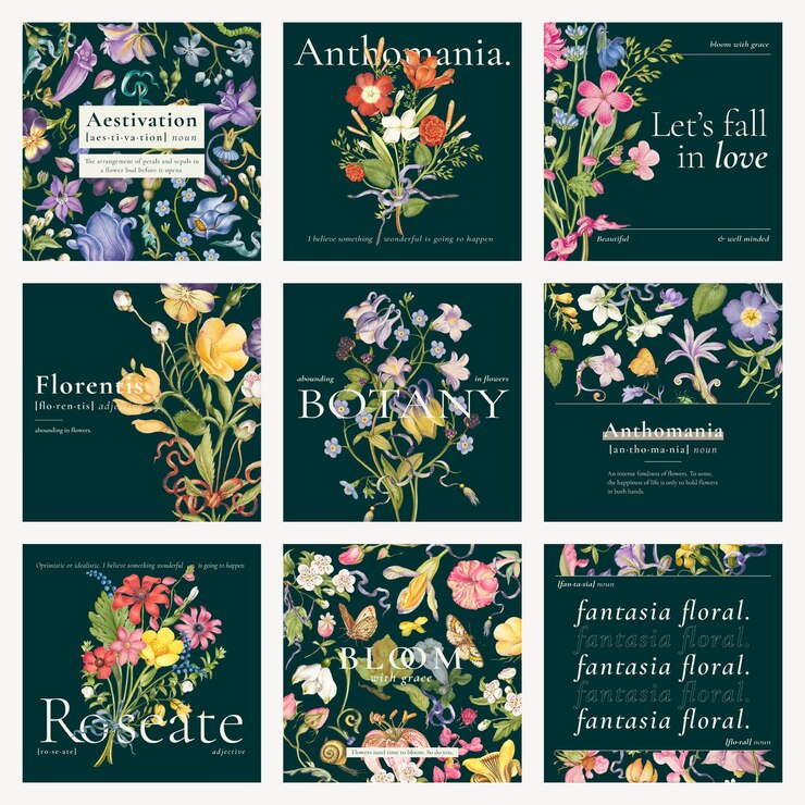 PSD editable aesthetic floral template psd blog social media post collection