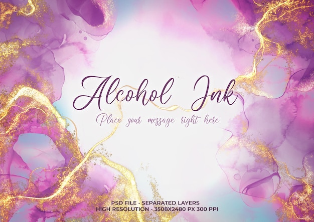 Editable Alcohol Ink Background with Golden Strokes
