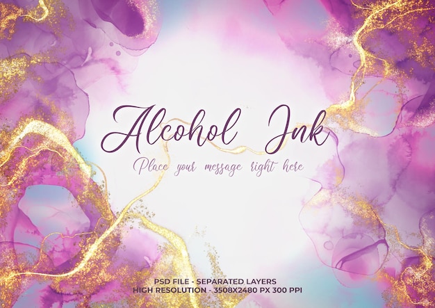 Editable alcohol ink background with golden strokes