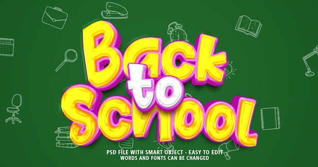 Editable back to school text effet 3d style