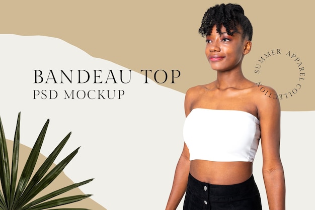 PSD editable bandeau top psd mockup template for women’s summer fashion ad