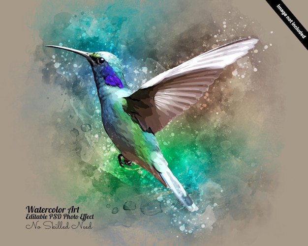 PSD editable bird watercolor photo effect