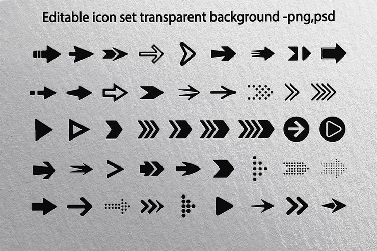 PSD editable black arrow icons set for web and interface design