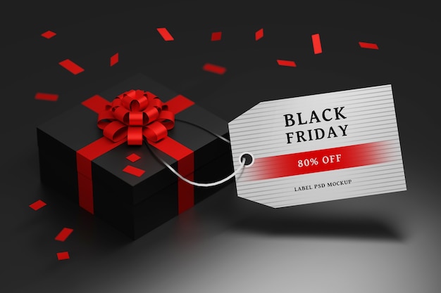 선물 상자와 빈 태그 레이블 편집 가능한 검은 금요일 판매 구성