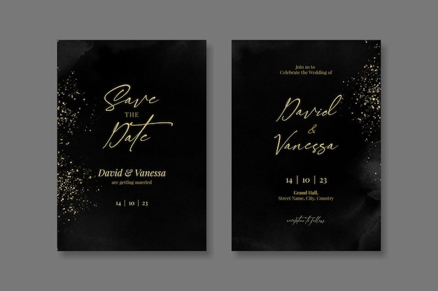 PSD editable black and gold wedding invitation card design template