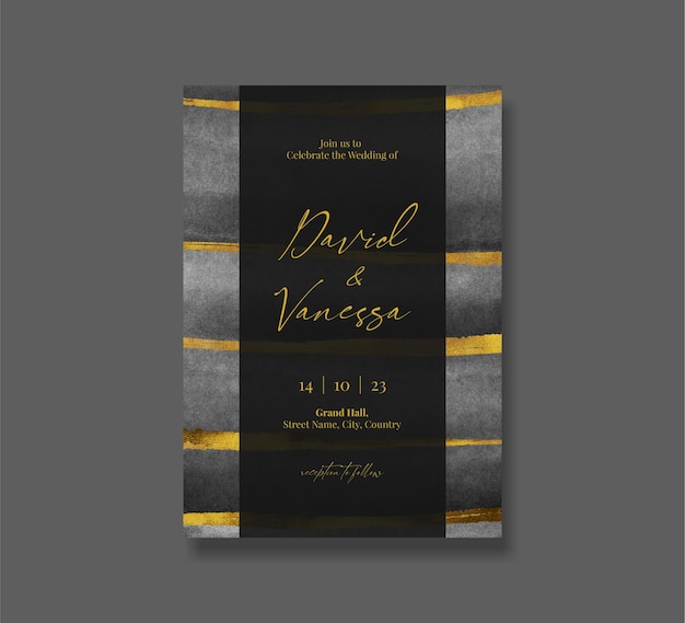 PSD editable black and gold wedding invitation card template