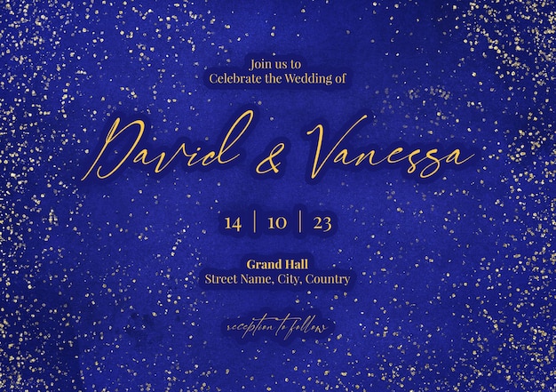 editable blue watercolor wedding invitation card template
