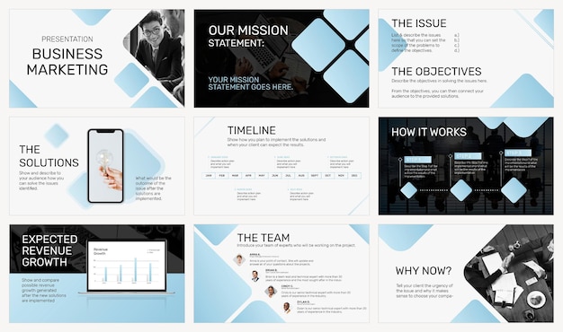 PSD editable business presentation template psd with blue blocks design set