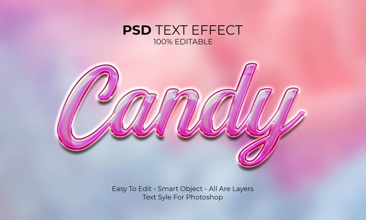 PSD editable candy text effect modern 3d creative and minimal font style