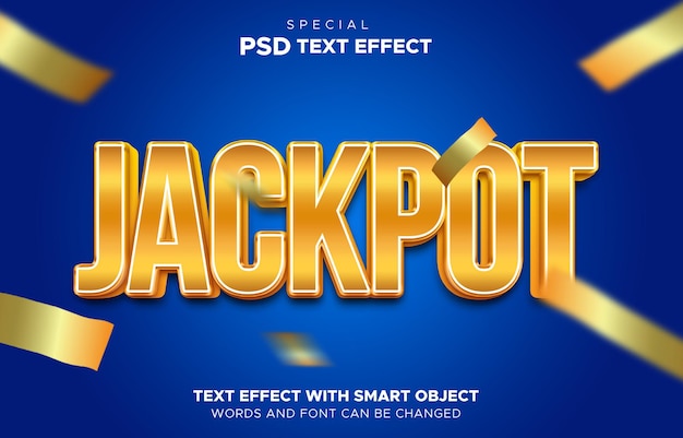 PSD Редактируемый текстовый эффект джекпота в слоте казино и стиль текста азартных игр