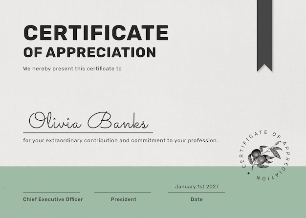 PSD editable certificate template psd in minimal botanical design