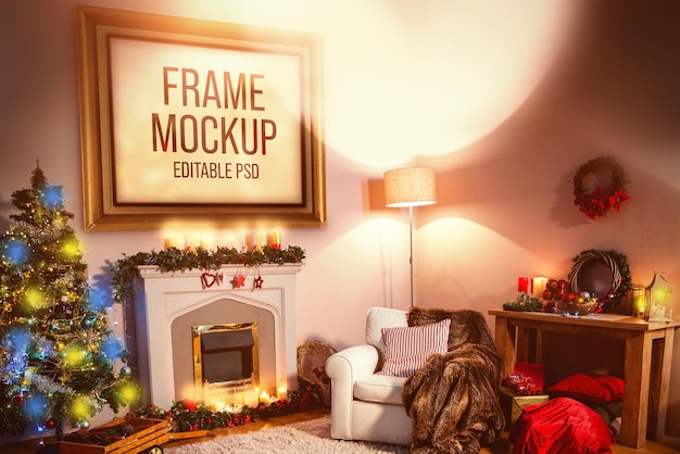 PSD editable christmas frame mockup photoshop