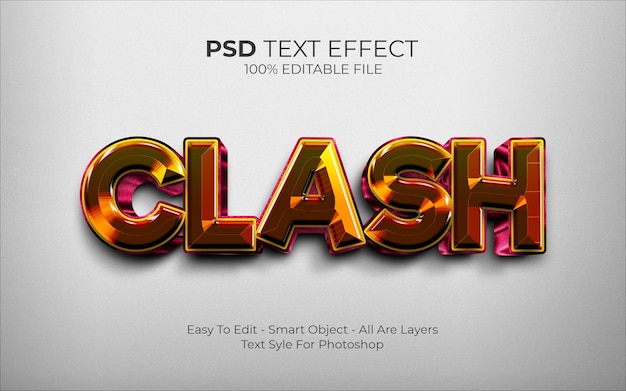 PSD editable clash 3d text effect modern creative and minimal font style