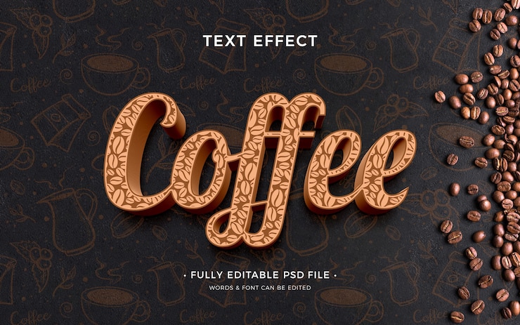 PSD editable coffee pattern text effect