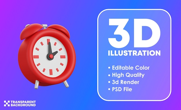 Editable color 3D alarm clock icon 2 o'clock am pm isolated high quality