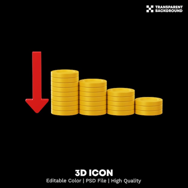 PSD editable color 3d render isolated golden coin element