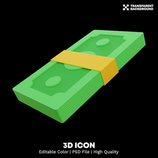 Editable color 3d render isolated stack of money element