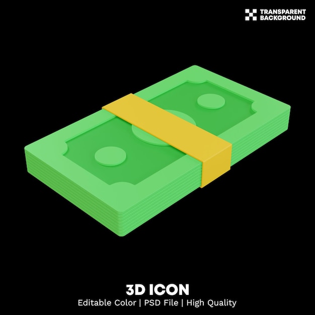 PSD editable color 3d render isolated stack of money element