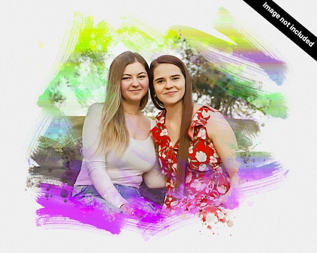 Editable colorful digital painting photoshop photo effect for portrait