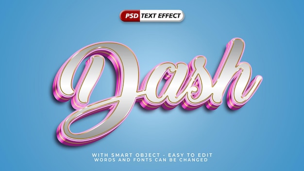 PSD editable dash text effect with 3d style